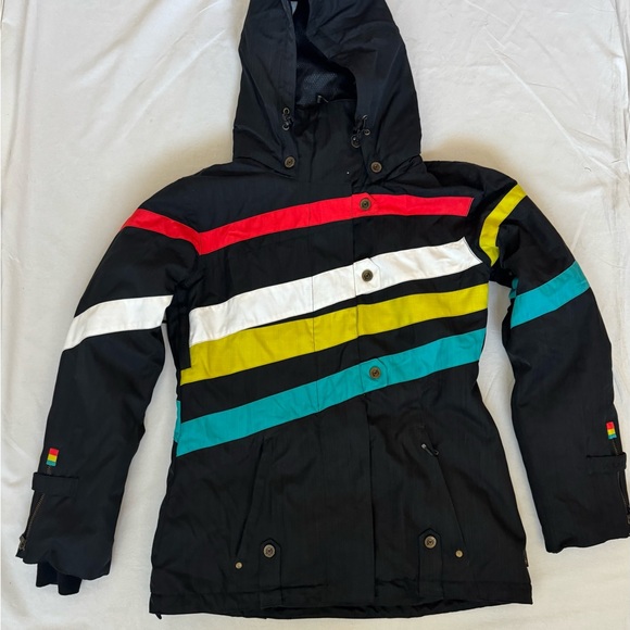 Colorful Striped Hooded Ski Jacket - Picture 1 of 8